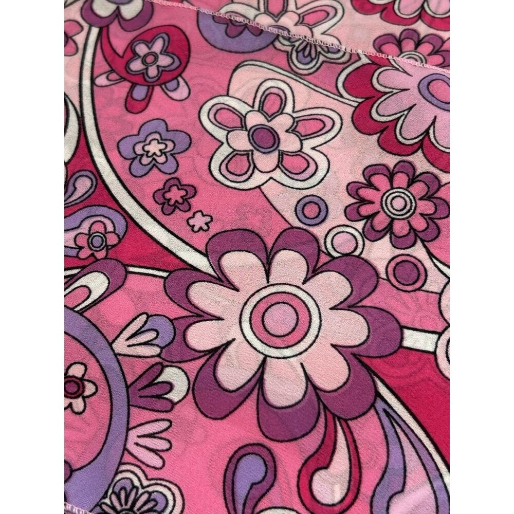 Vintage Pink Ponytail Scarf Whimsical Retro Flower Power Psychedelic GoGo Groovy - Picture 2 of 5